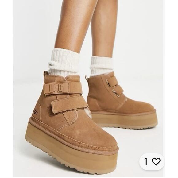 UGG Brown Tan Neumel Platform Chukka Boot in Chestnut Big Kid Girls 3 - Picture 1 of 9